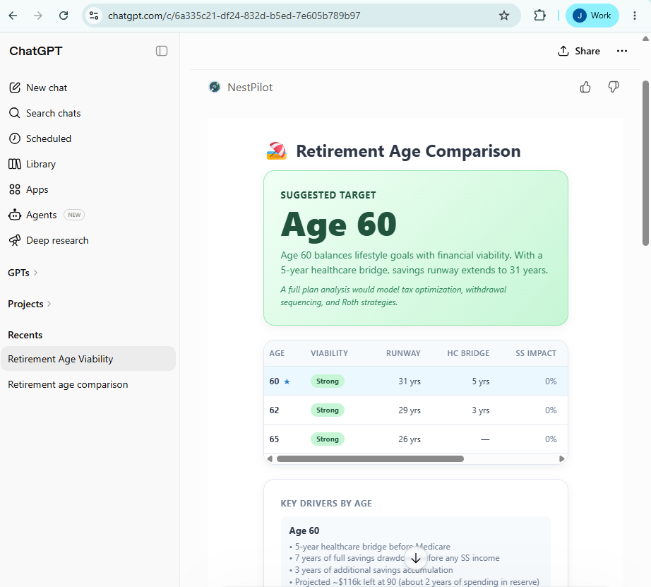 A NestPilot decision widget rendered inside ChatGPT.