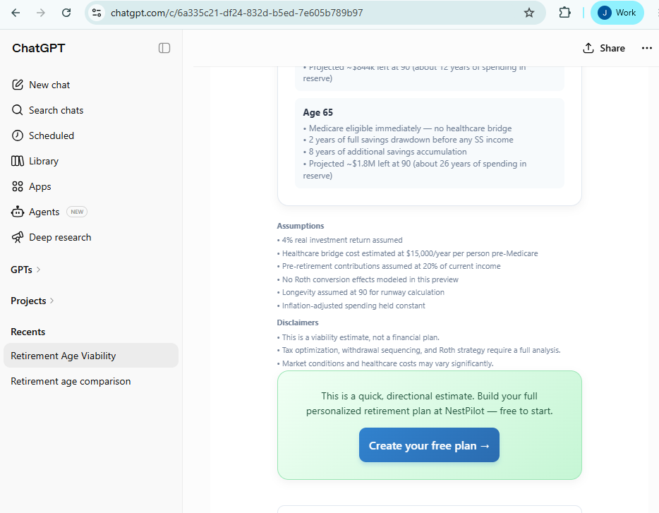 The Create your free plan CTA visible in a NestPilot ChatGPT widget.